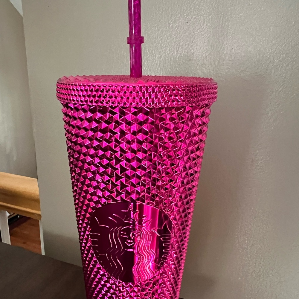 Starbucks studded, hot pink cup